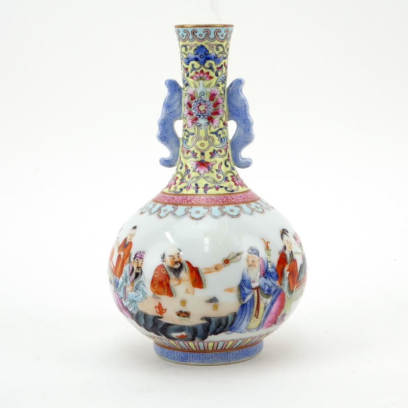 Antique Chinese Famille Rose Porcelain Vase with Figures. Signed on underside. Good condition.