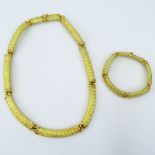 Vintage Italian 18 Karat Yellow Gold Bar Link Necklace and Bracelet Suite. Each appropriately signed