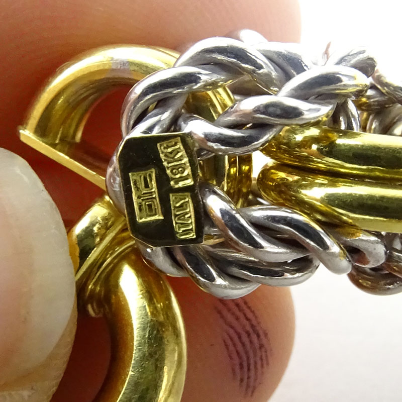 Vintage Italian 18 Karat Yellow and White Gold Braided Double Hoop Link Bracelet. Signed and stamped - Image 3 of 5