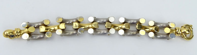 Italian 18 Karat Two Tone Gold, Diamond and Cabochon Sapphire Link Bracelet. Signed and stamped 18k, - Image 3 of 5