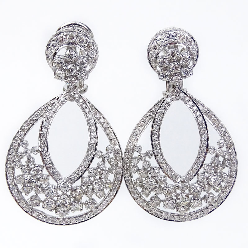 7.24 Carat Round Brilliant Cut Diamond and 18 Karat White Gold Chandelier Earrings