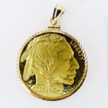 2006 American Buffalo $50 Gold Coin in 14 Karat Yellow Gold Pendant. Coin stamped 1 oz., .9999