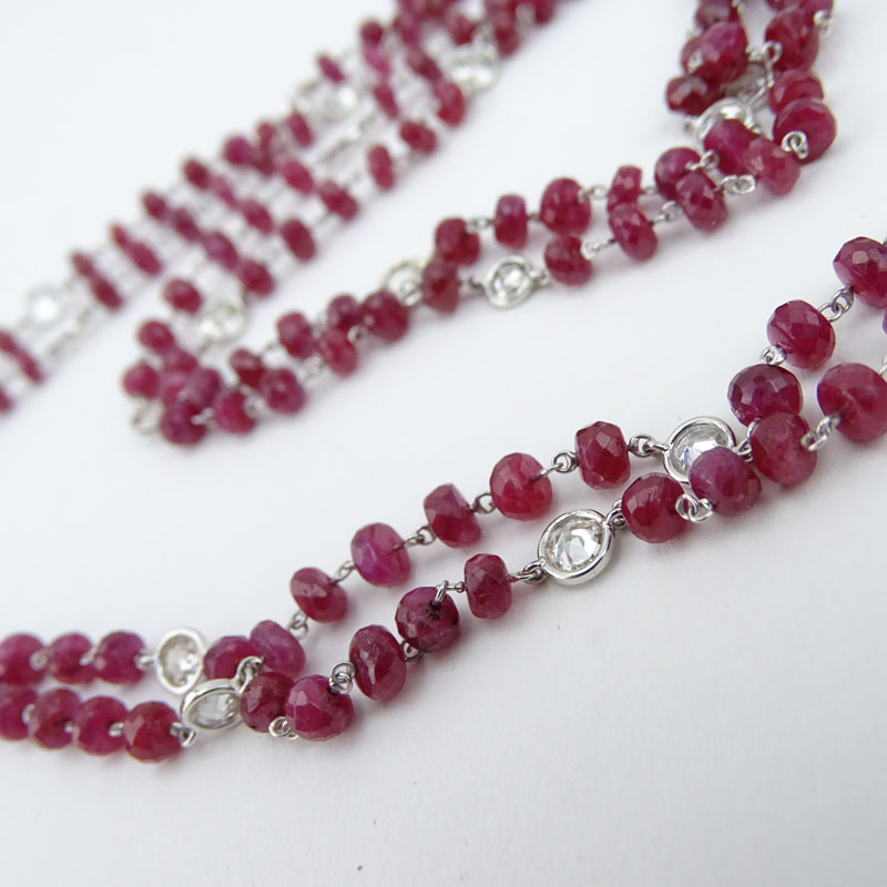 7.50 Carat Round Brilliant Cut Diamond, 12.5 Carat Ruby Bead, and 14 Karat White Gold Necklace - Image 4 of 6