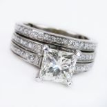 2.01 Carat Princess Cut Diamond and 14 Karat White Gold Engagement Ring with .60 Carat Diamonds