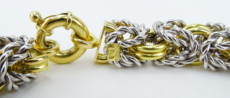 Vintage Italian 18 Karat Yellow and White Gold Braided Double Hoop Link Bracelet. Signed and stamped - Image 2 of 5