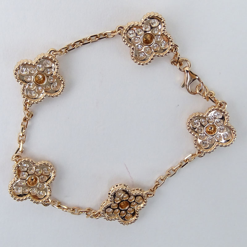 Van Cleef & Arpels Style Diamond and 18 Karat Pink Gold "Alhambra" Bracelet. Stamped 750 to clasp. - Image 2 of 3