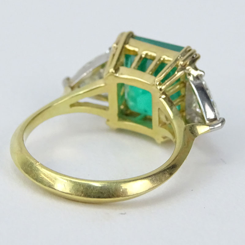 Vintage Approx. 4.98 Carat Emerald, .75 Carat Trillion Cut Diamond and 18 Karat Yellow Gold Ring. - Image 2 of 3