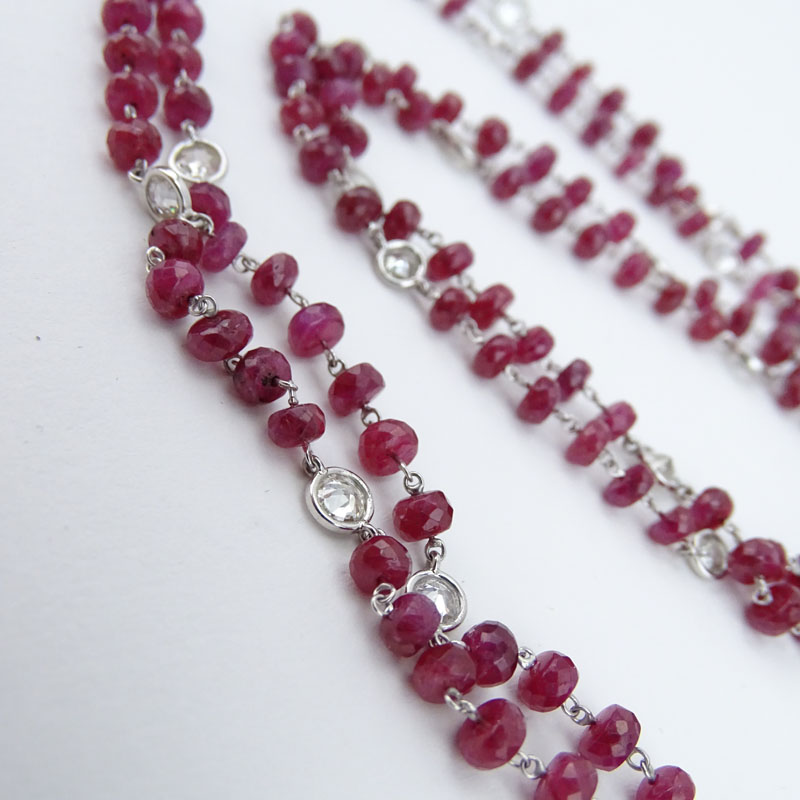 7.50 Carat Round Brilliant Cut Diamond, 12.5 Carat Ruby Bead, and 14 Karat White Gold Necklace - Image 5 of 6