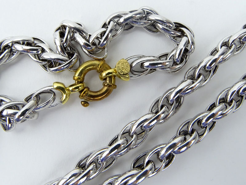 Vintage Italian Platinum and 18 Karat Yellow Gold Braided Style Necklace. Signed, stamped PLAT. - Image 4 of 5