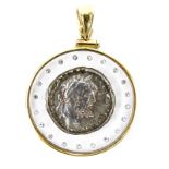 Roman Empire: Marcus Aurelius ( A.D. 139-161 ) Silver Coin in 14 Karat Yellow Gold Pendant.