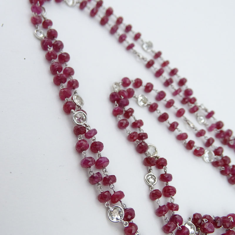 7.50 Carat Round Brilliant Cut Diamond, 12.5 Carat Ruby Bead, and 14 Karat White Gold Necklace - Image 3 of 6