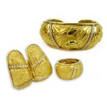 Carrera Y Carrera 18 Karat Yellow Gold And Diamond Three (3) Piece Suite. Includes pair of earrings,