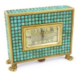 Important Antique Bulgari 18 Karat Yellow Gold and Pave Set Cabochon Turquoise Desk Clock Signed S