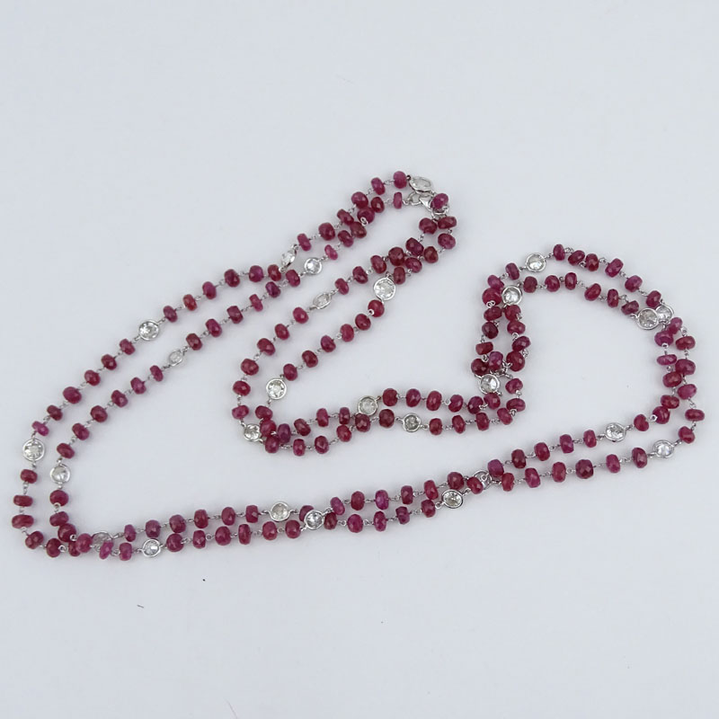 7.50 Carat Round Brilliant Cut Diamond, 12.5 Carat Ruby Bead, and 14 Karat White Gold Necklace - Image 2 of 6