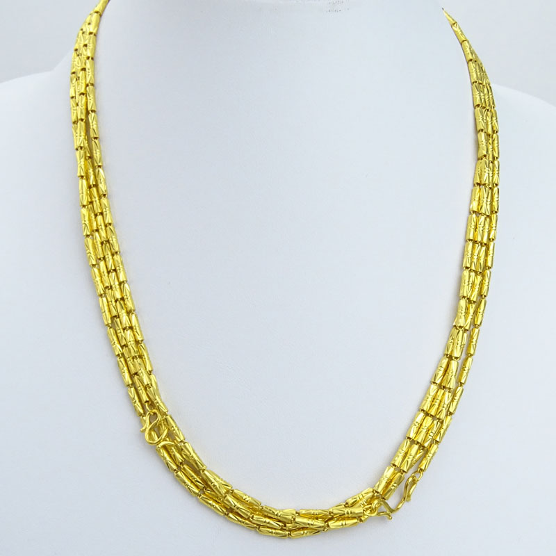 Vintage 24 Karat Fine Yellow Gold Link Necklace. Stamped 9999. Good condition. Measures 84" long,