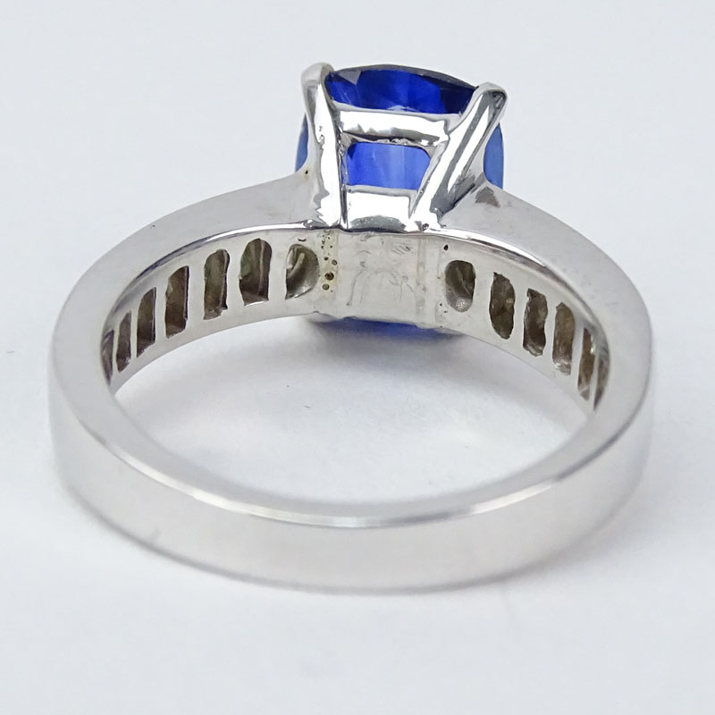 Approx. 3.47 Carat Cushion Cut Sapphire, .75 Carat Baguette Cut Diamond and 18 Karat White Gold - Image 2 of 4