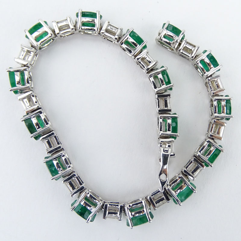 12.48 Carat Oval Cut Emerald, 1.80 Carat Baguette Cut Diamond and 14 Karat White Gold Bracelet - Image 3 of 4