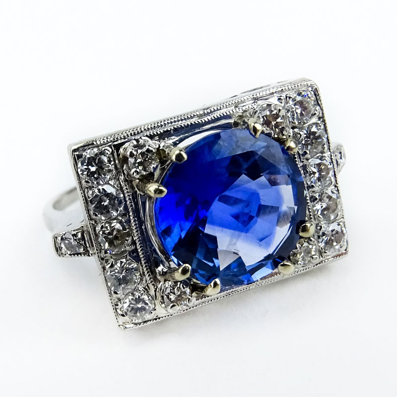 Fine Quality Vintage Art Deco style Approx. 4.12 Carat Round Brilliant Cut Sapphire, .70 Carat