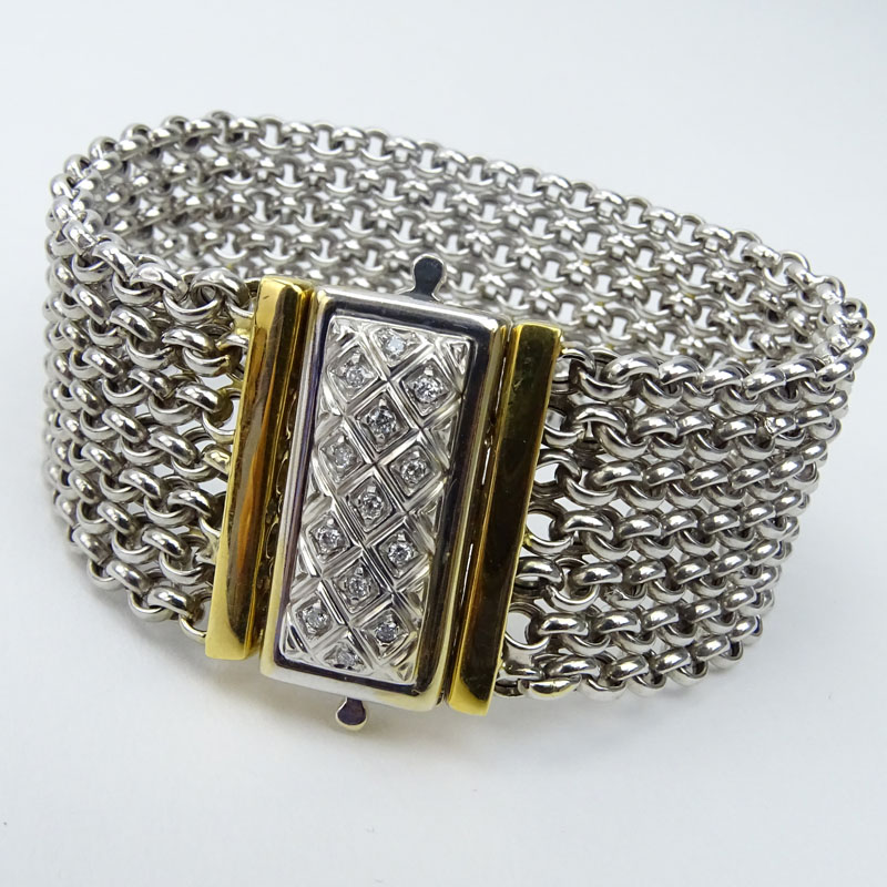 Italian Platinum, 18 Karat Yellow Gold and Diamond Accent Mesh Bracelet and Necklace Suite. All - Image 2 of 5