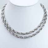 Vintage Italian Platinum and 18 Karat Yellow Gold Braided Style Necklace. Signed, stamped PLAT.