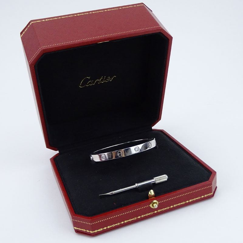 Circa 2005 Cartier 18 Karat White Gold and Six (6) Round Brilliant Cut Diamond Love Bracelet with - Image 5 of 5