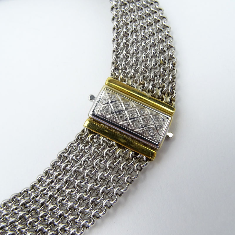 Italian Platinum, 18 Karat Yellow Gold and Diamond Accent Mesh Bracelet and Necklace Suite. All - Image 3 of 5