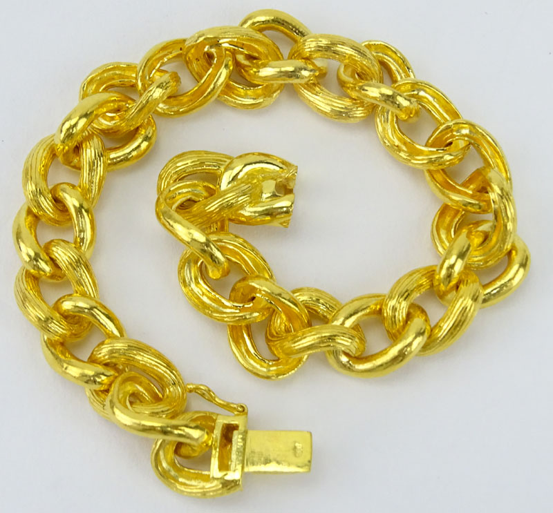 Heavy 22 Karat Yellow Gold Chain Link Bracelet. Stamped 900. Good condition. Measures 8-1/2" L, 3/8" - Image 3 of 4