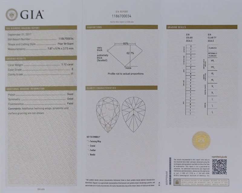 Two (2) GIA Certified Antique Pear Shape Diamonds. 1.01 Carat, F color, I1 clarity; 1.12 carat, E - Image 4 of 6