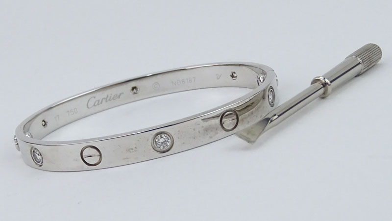 Circa 2005 Cartier 18 Karat White Gold and Six (6) Round Brilliant Cut Diamond Love Bracelet with - Image 2 of 5