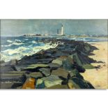 Antonio Pietro Martino, American (1902-1988) Oil on board "Cape May Light". Signed lower left, label