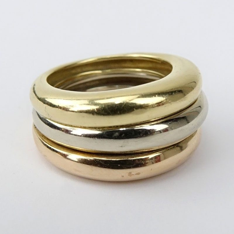 Cartier Stacking Tri-Color 18 Karat Gold Wide Band Ring. Signed Cartier 1994 750 # C71535. Good