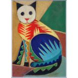 Fortunato Depero, Italian (1892 - 1960) Oil on card "Futurist Cat". Signed lower left. Good