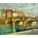 Raphael Pricert, French (1903 - 1967) Oil on Canvas "Sur la Seine" Signed Lower Right. Good