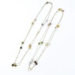 Two (2) Vintage Italian 14 Karat Yellow Gold Multi Color Beaded Necklaces. Stamped 14k, Italy,