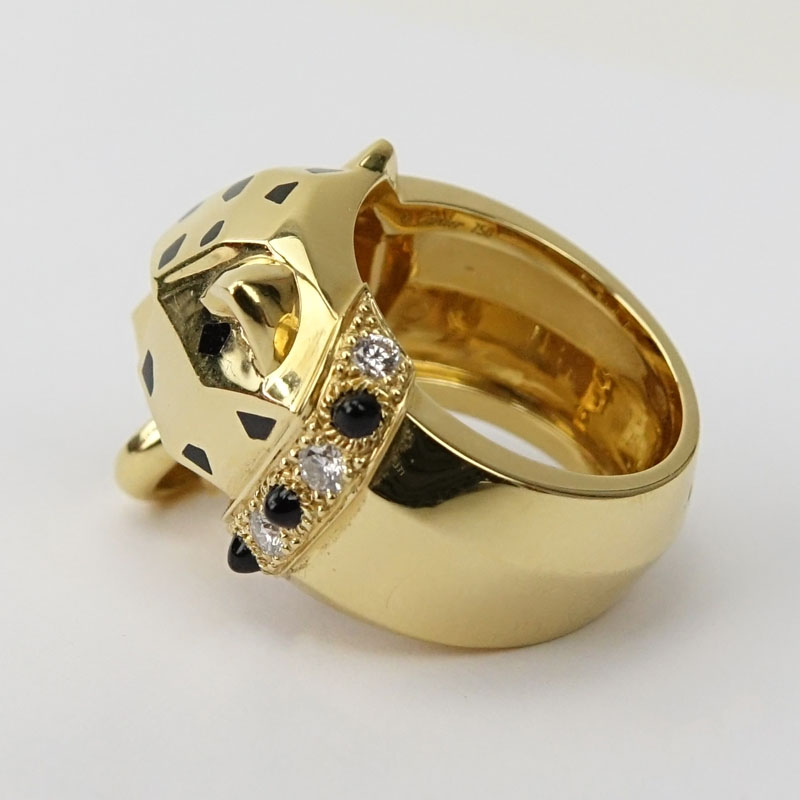 Panthère de Cartier 18 Karat Yellow Gold Ring. Set with diamonds, tsavorite eyes, onyx nose - Image 5 of 10