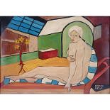 Attributed to: Bela Kadar, Hungarian (1877-1956) Oil on cardboard "Nude In Room" Signed lower right.