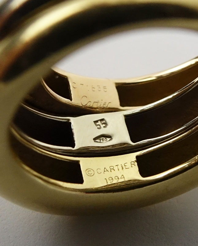 Cartier Stacking Tri-Color 18 Karat Gold Wide Band Ring. Signed Cartier 1994 750 # C71535. Good - Image 4 of 5