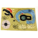 After Joan Miro, Spanish (1893-1983) Wool Rug/Tapestry "Abstract". Unsigned. Typical soiling, the