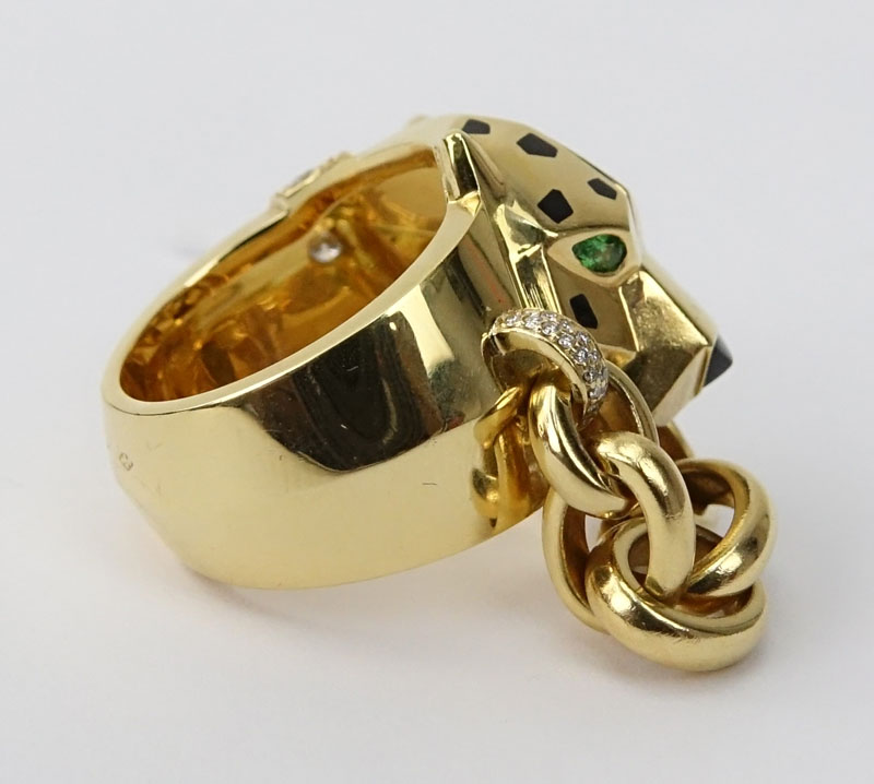 Panthère de Cartier 18 Karat Yellow Gold Ring. Set with diamonds, tsavorite eyes, onyx nose - Image 7 of 10