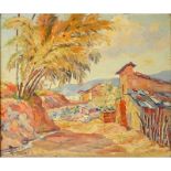 Trino Orozco, Venezuelan (born 1915) Oil on canvas "Mountain Village". Signed lower left.