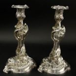 Very Fine Pair 19th Century Faberge Silver Candlesticks, Workmaster Julius Rappaport, St