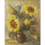 Leo Ritter (19/20th century) Oil on Canvas "Still Life Sunflowers" Signed Lower Right. Small