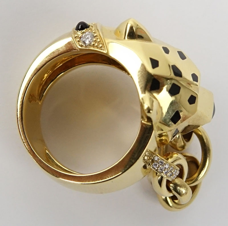 Panthère de Cartier 18 Karat Yellow Gold Ring. Set with diamonds, tsavorite eyes, onyx nose - Image 8 of 10