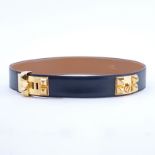 Hermes Black Leather Collier de Chien CDC Medor Black Leather Belt. Gold-tone hardware. Signed.