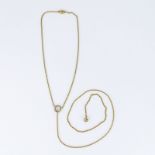 Cartier 18K Gold Mini Ring Love Knot Trinity Pendant Double Lariat Necklace. Signed, stamped 750,