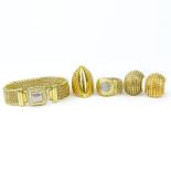 Vintage 14 Karat Yellow Gold Bracelet with Approx. 1.0 Carat Diamond Accent Clasp, Earrings, and