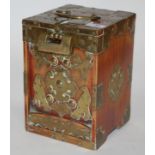 A Chinese style softwood brass mounted tea caddy