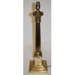 A 20th century brass corinthian column table lamp base,