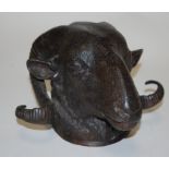 A reproduction cast iron model of a ram's head
