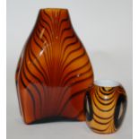 A modern amber studio glass slab sided vase,